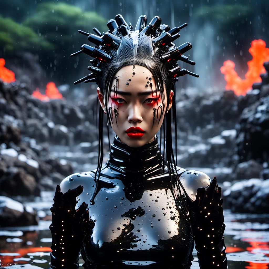 Cyberpunk Beauty in Explosive Volcanic Onsen