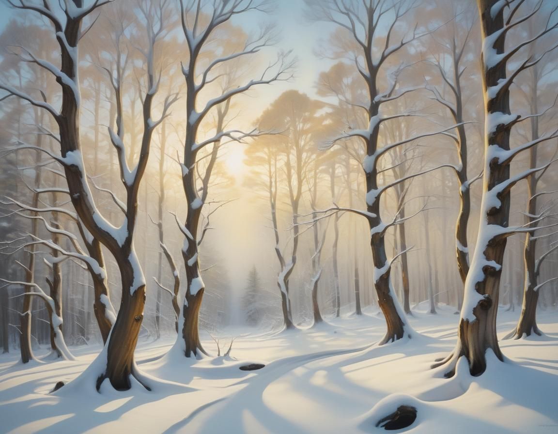 Surreal Winter Landscape with Melting Clocks