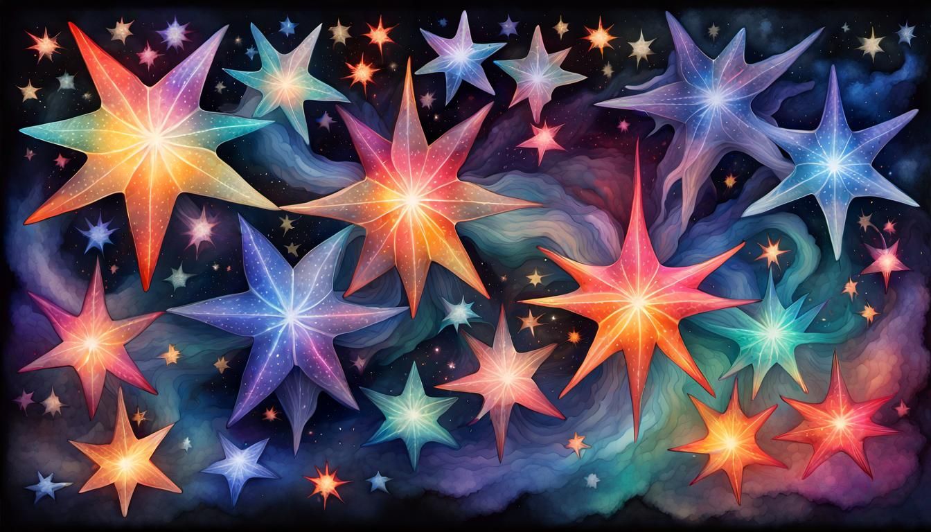 Vibrant Plasma Stars in Spectral Pointillism Dreamscape