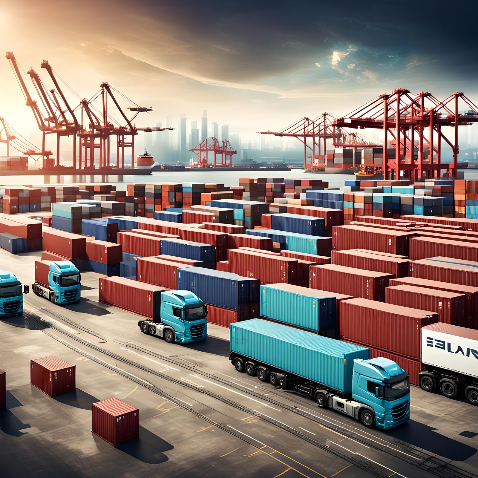 International Logistics Center with Container Ship: AI Enhan...