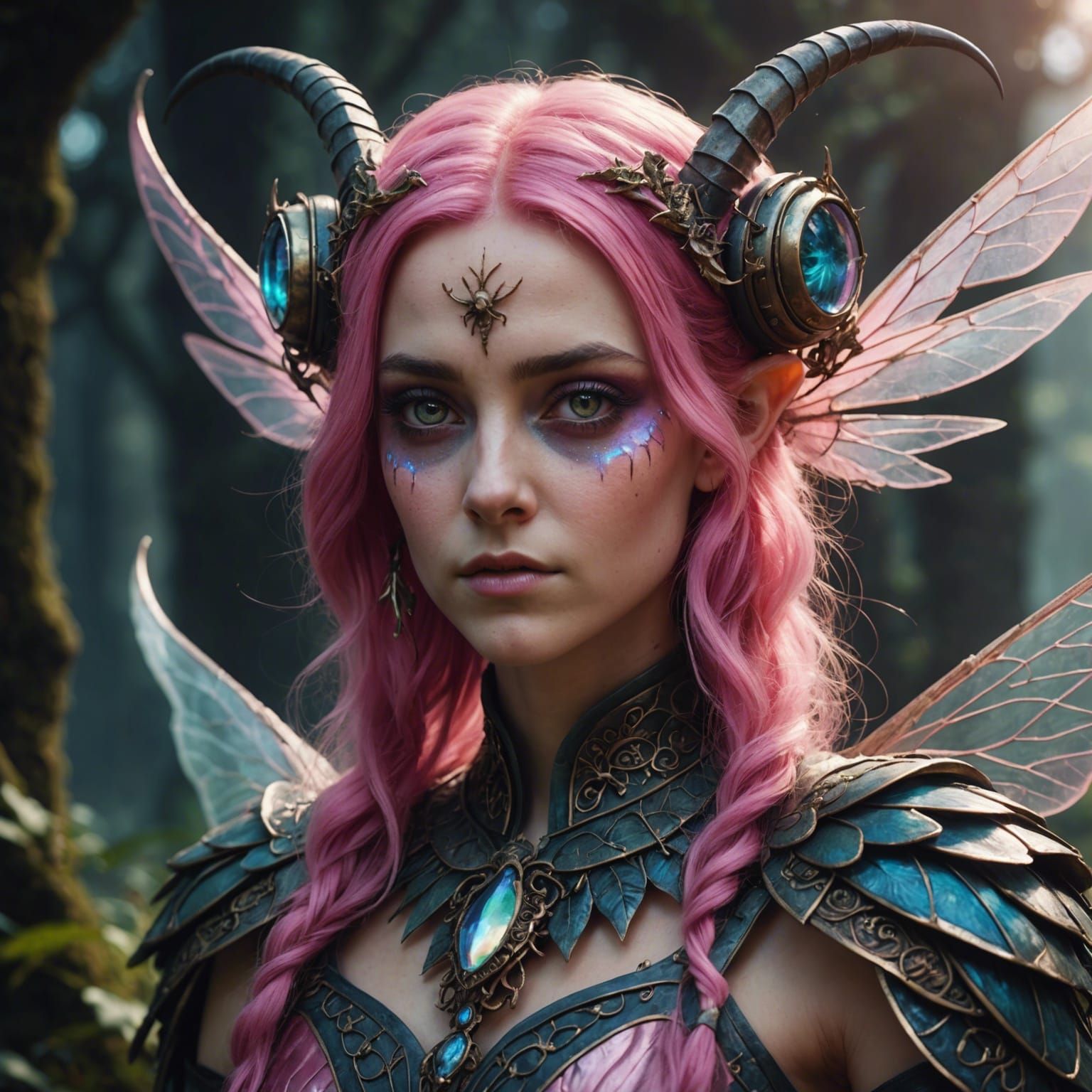 Pink-Haired Fairy Satyr with Insect Wings