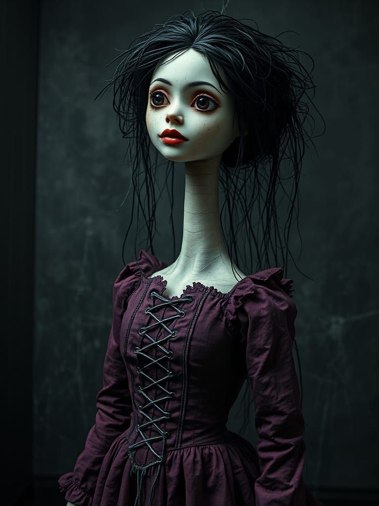 Ethereal Gothic Puppet Girl in Oil Painting