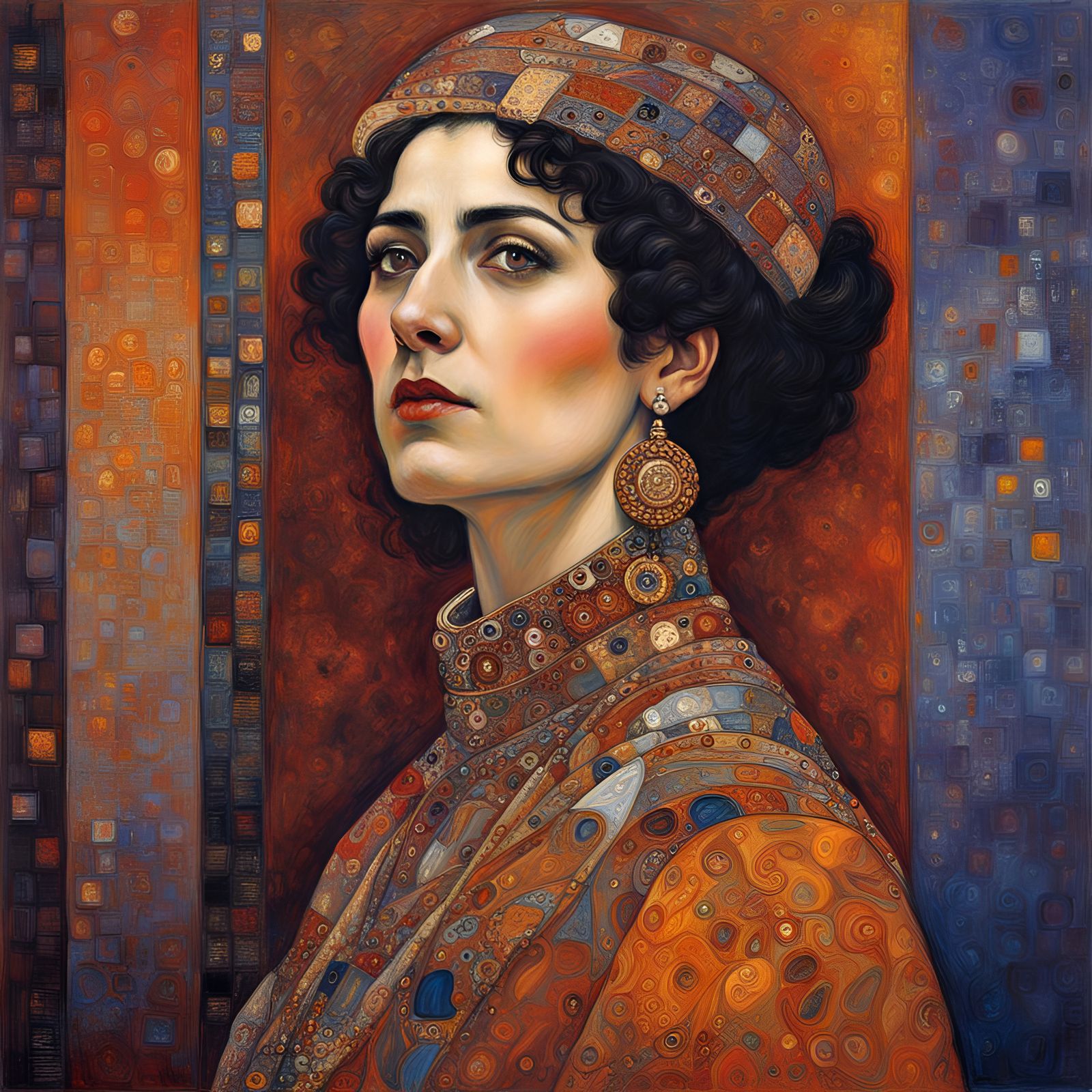 Armenian Woman Portrait in Klimt-Inspired Abstract Style
