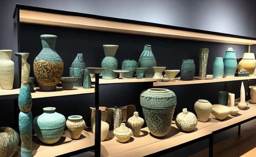 Exotic Clay Pottery in Museum Exhibit