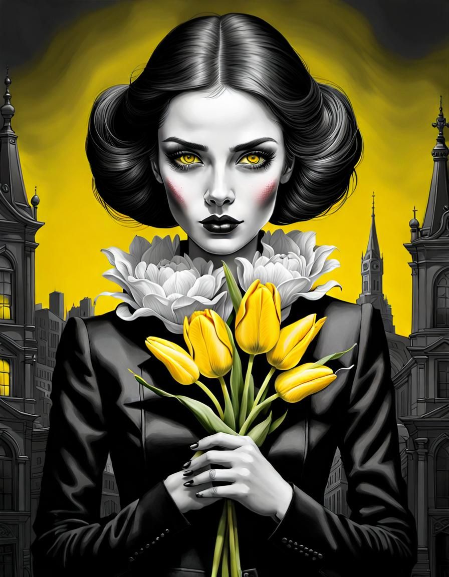 Woman with Yellow Tulips: Dark Academic Fantasy