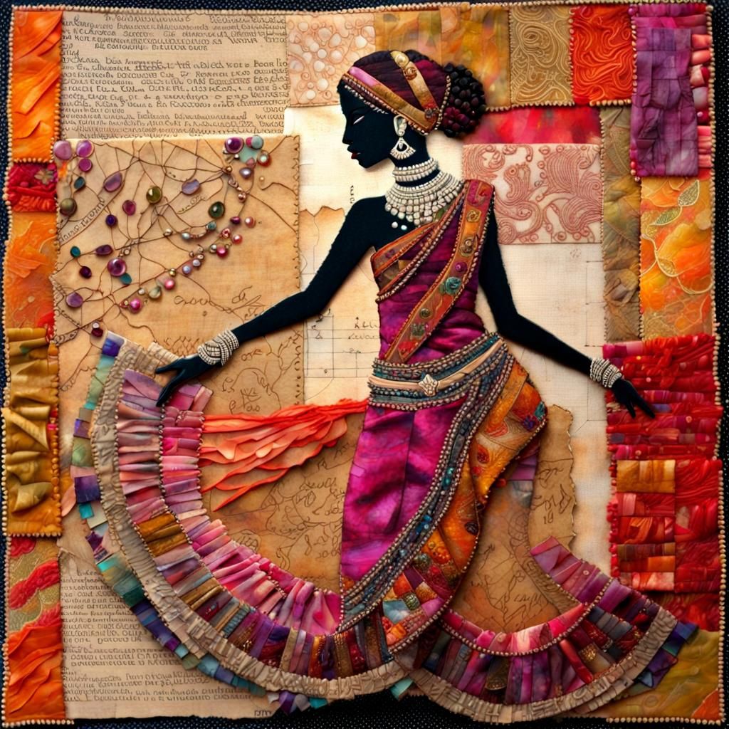 Sari Silk Collage of Dancing Woman