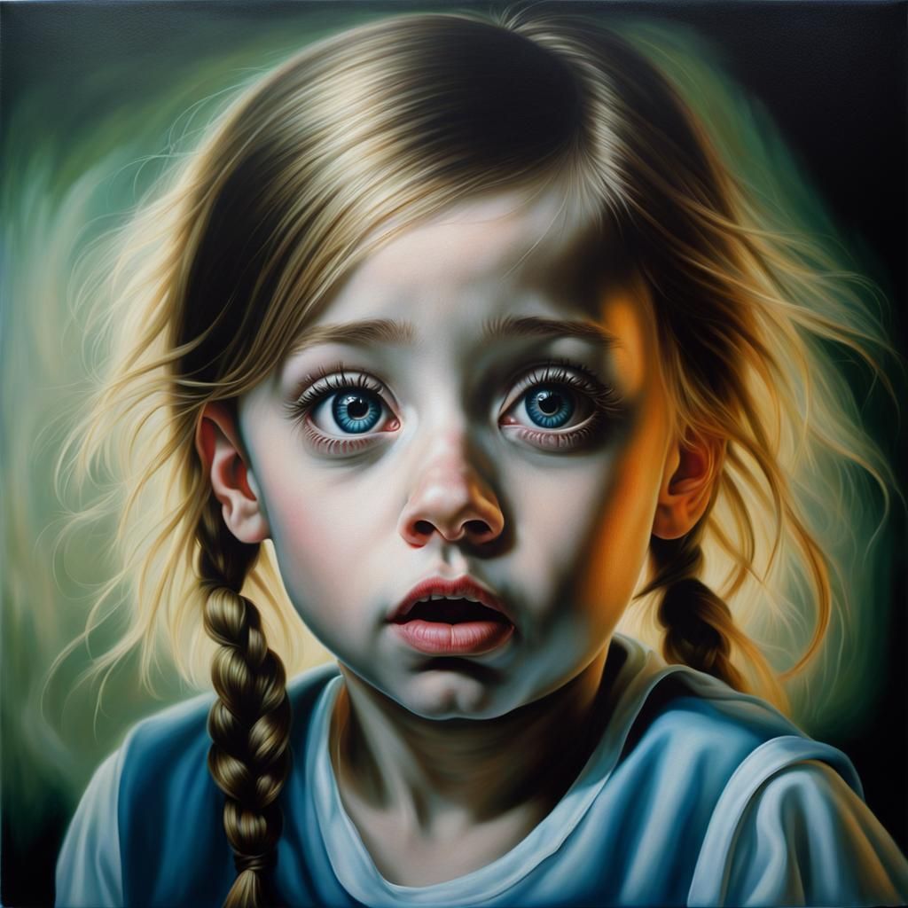 Surprised Girl Portrait in Hyperrealistic Style