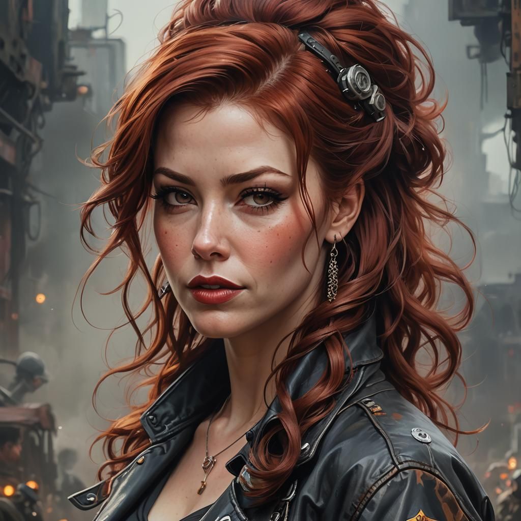 Rockabilly Woman in Post-Apocalyptic Acrylic Painting