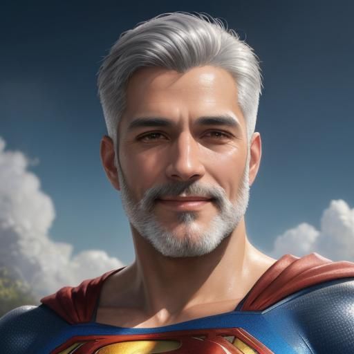Smiling Silver-Haired Superman Portrait in Alcohol Ink Style