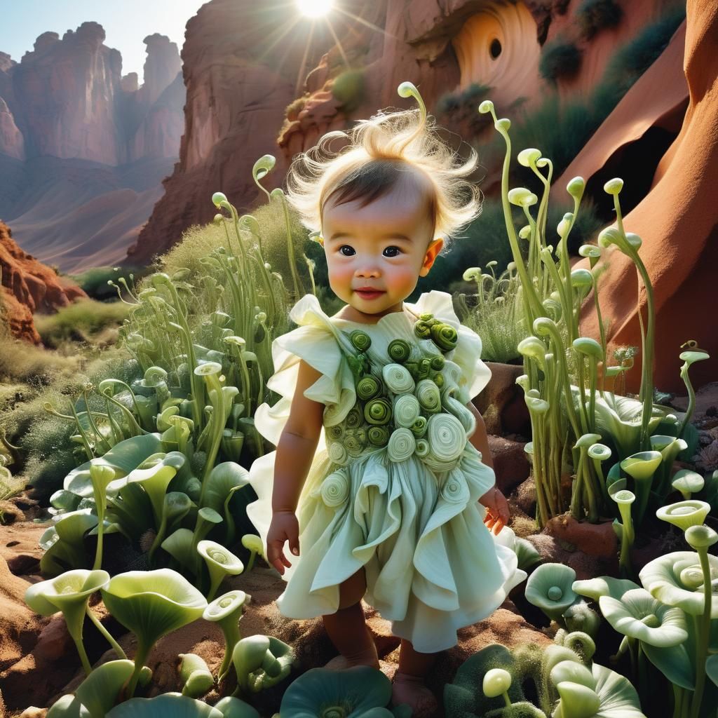 Baby in Desert Garden: Surreal Magic Realism