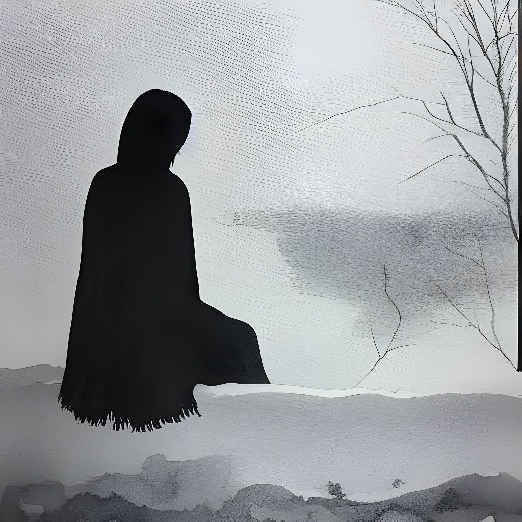 Introspective Woman Gazing at Winter Landscape Watercolor