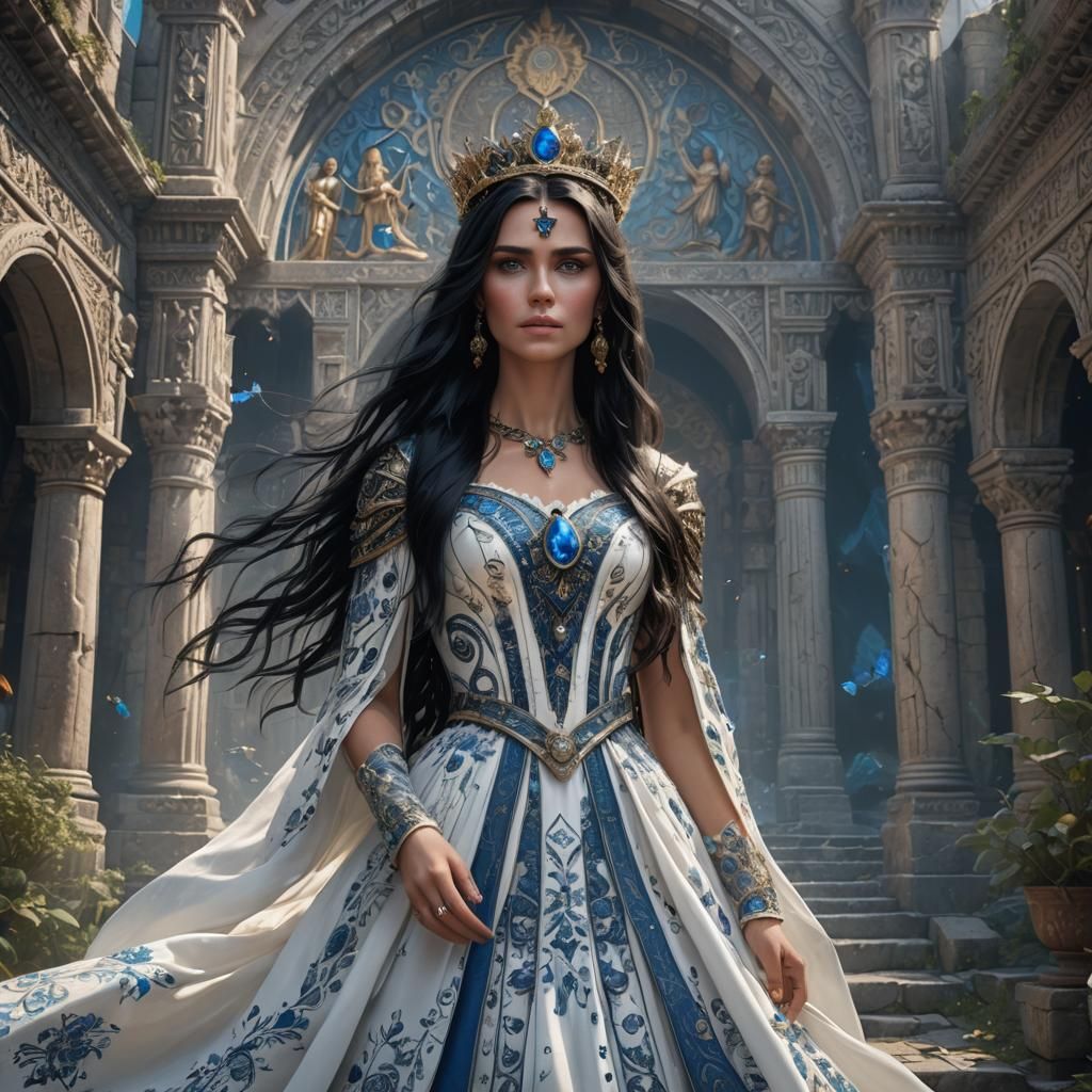 Bulgarian Queen in White Dress: Fantasy Art