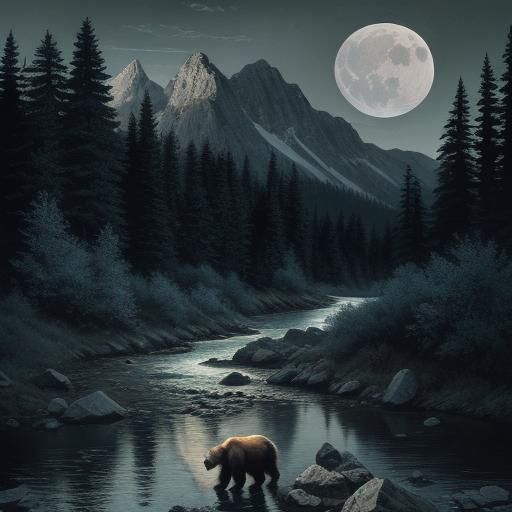 Grizzly Bear and Eagles in Wild Landscape