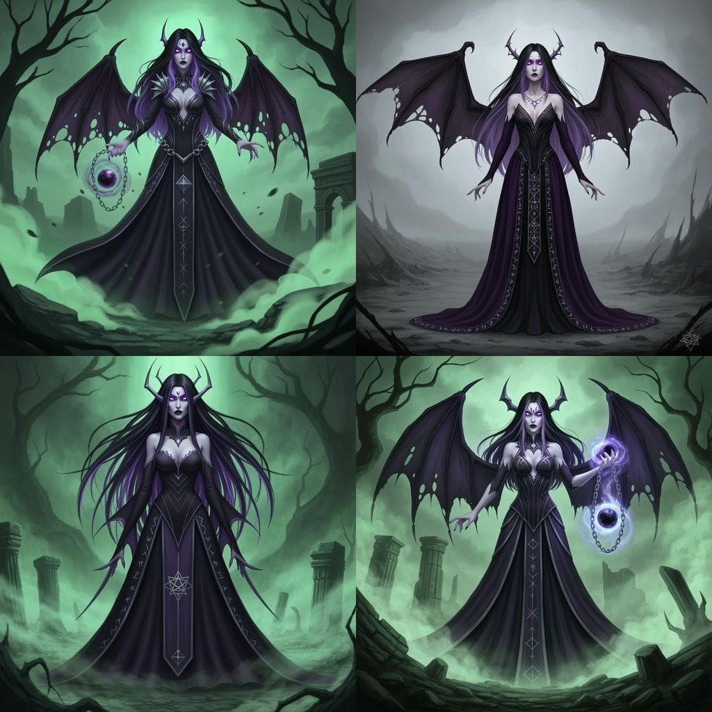 Morgana Fallen Angel in Shadowy Landscape