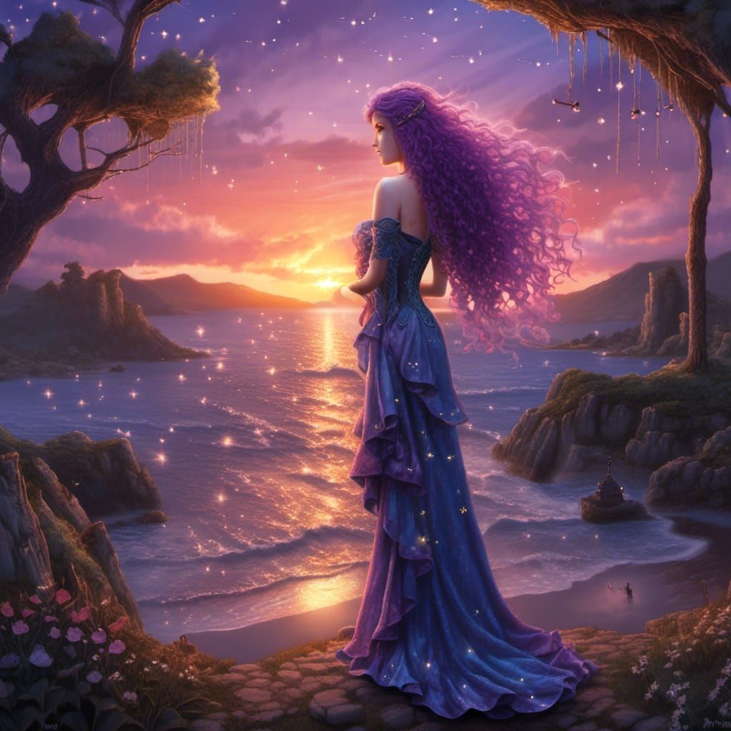 Enchanting Elf at Sunset in Magical Land