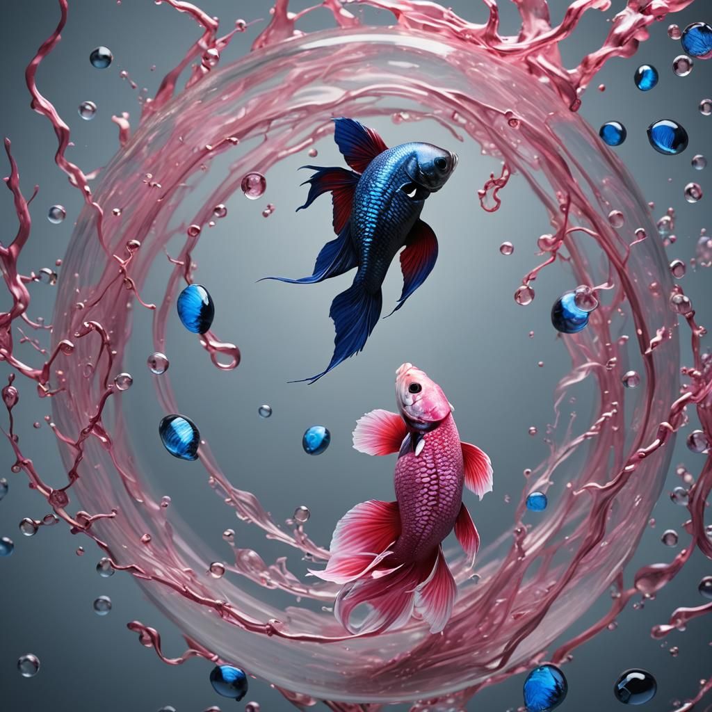 Yin Yang Betta Fish in Hyperrealistic Aquarium
