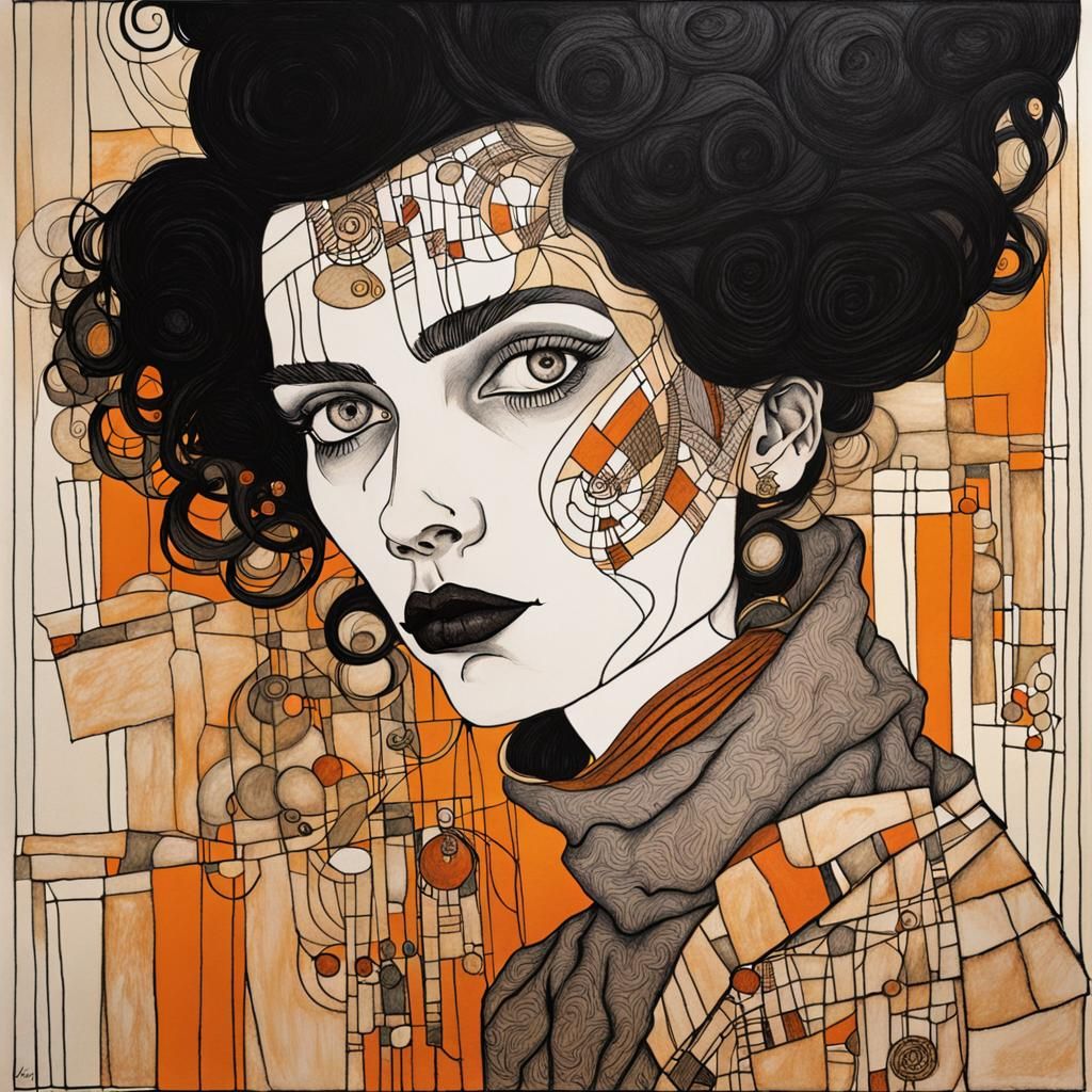 Feisty Goth Woman in Organic Line Art Style