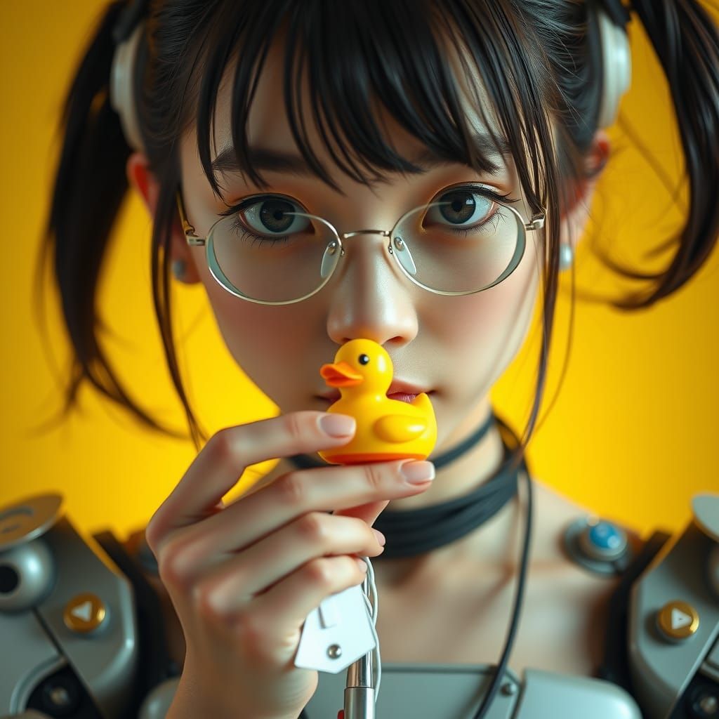 Cyberpunk Girl with Rubber Duck Portrait