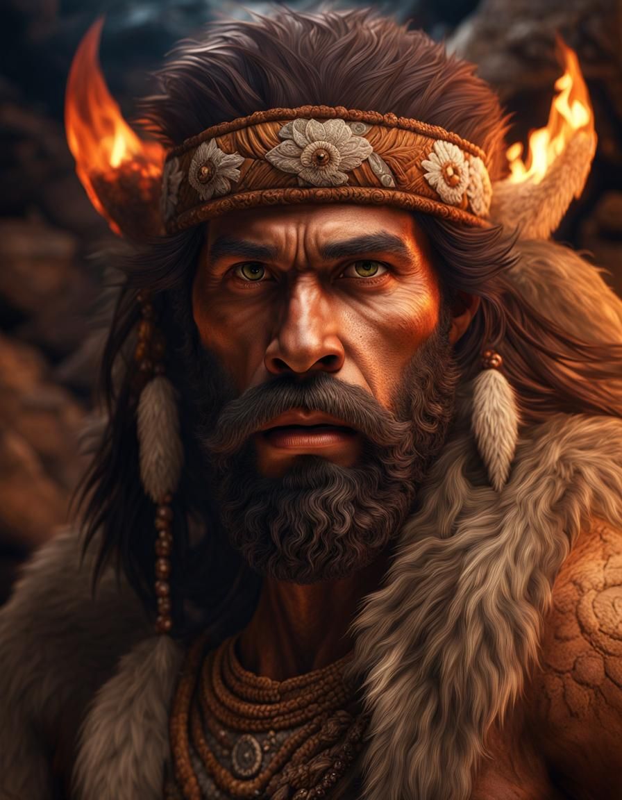 Detailed Caveman Portrait in Prehistoric Cave