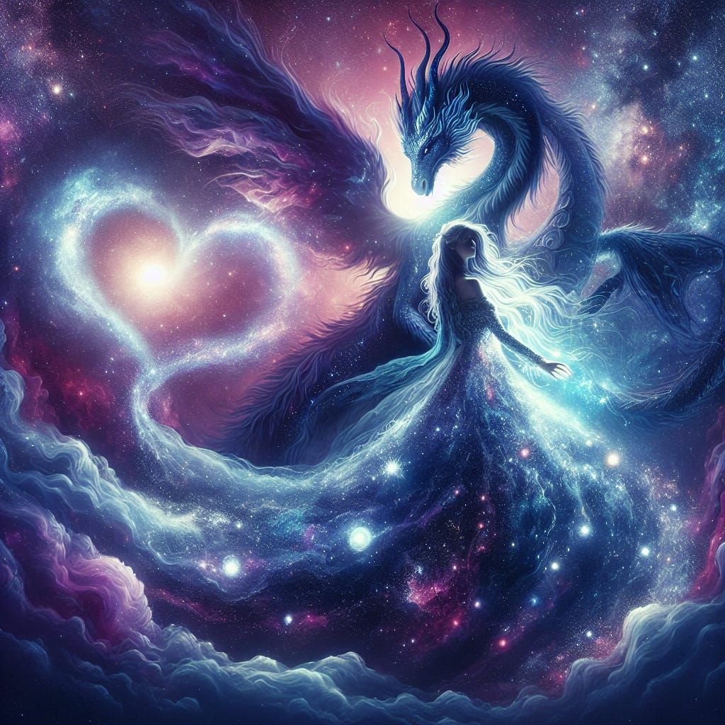 Create an artistic representation of 'celestial love' throug...