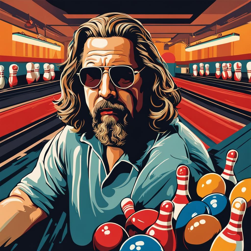 Big Lebowski Film Noir Bowling Pin Illustration