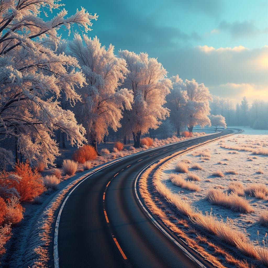 Surreal Winter Highway Unfolds Through Frosty Landscape in C...