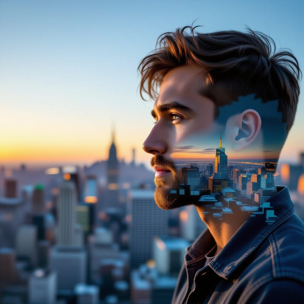 Profile View of Face with Cityscape