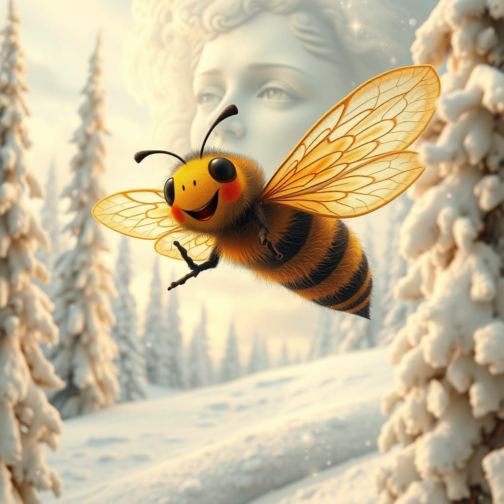 Singing Bee Angel in Enchanted Snowy Wonderland