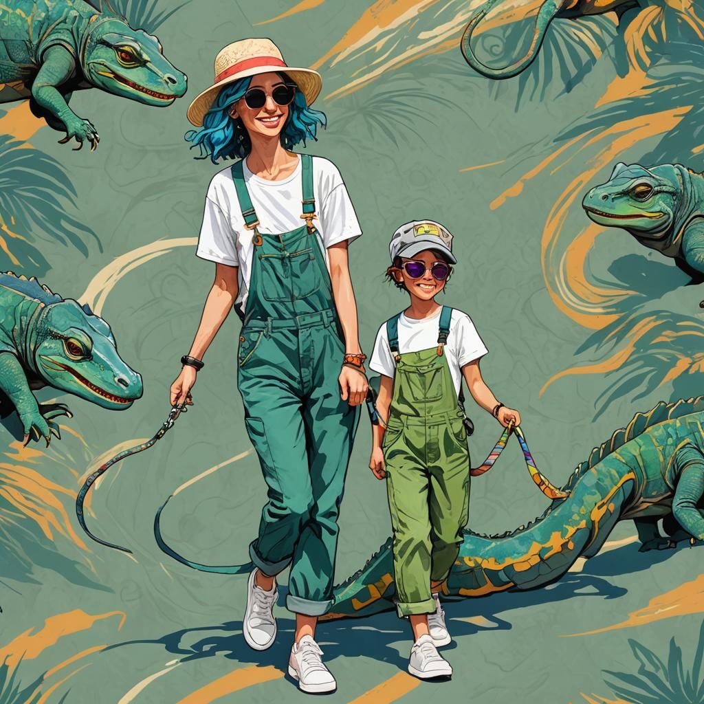 Girl with Dragon on Beach, Expressionist Style