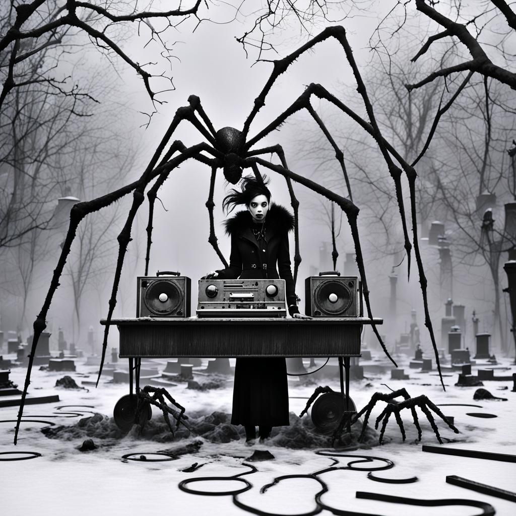 Gothic Model with Broken Puppets in Monochrome