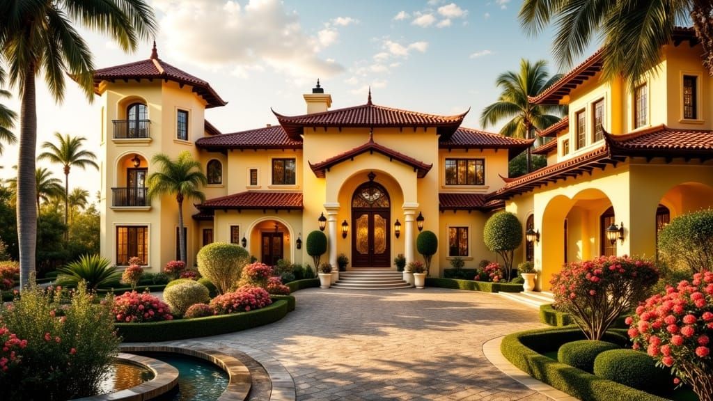 Asian-Themed Hollywood Mansion with Vibrant Gardens