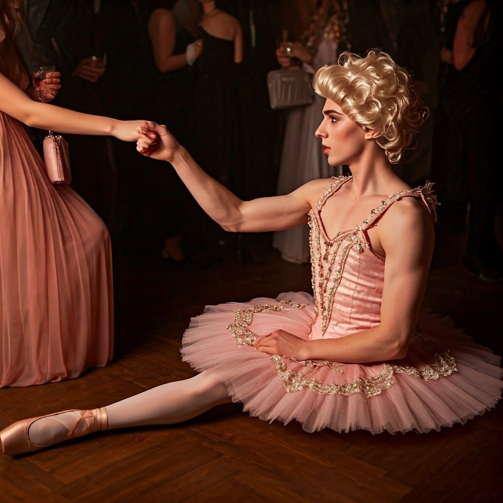 Feminine Youth in 19th-Century Ballerina Tutu, Caught in a R...