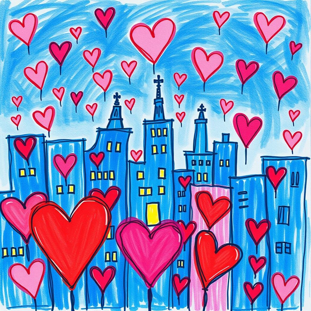 Realistic CGI Cityscape Rendered from Blue Crayon Drawing