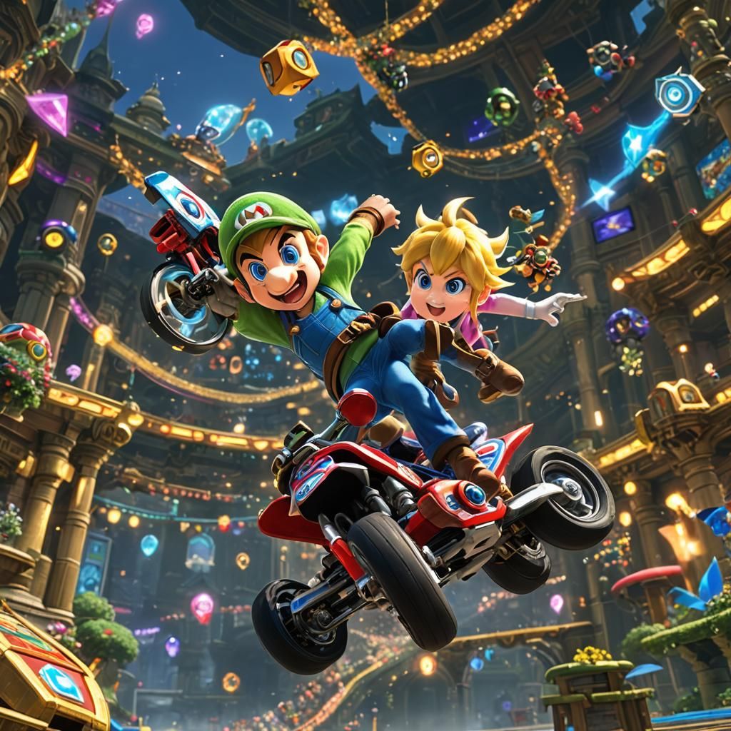 Link Dabbing in Mario Kart: Detailed Digital Painting