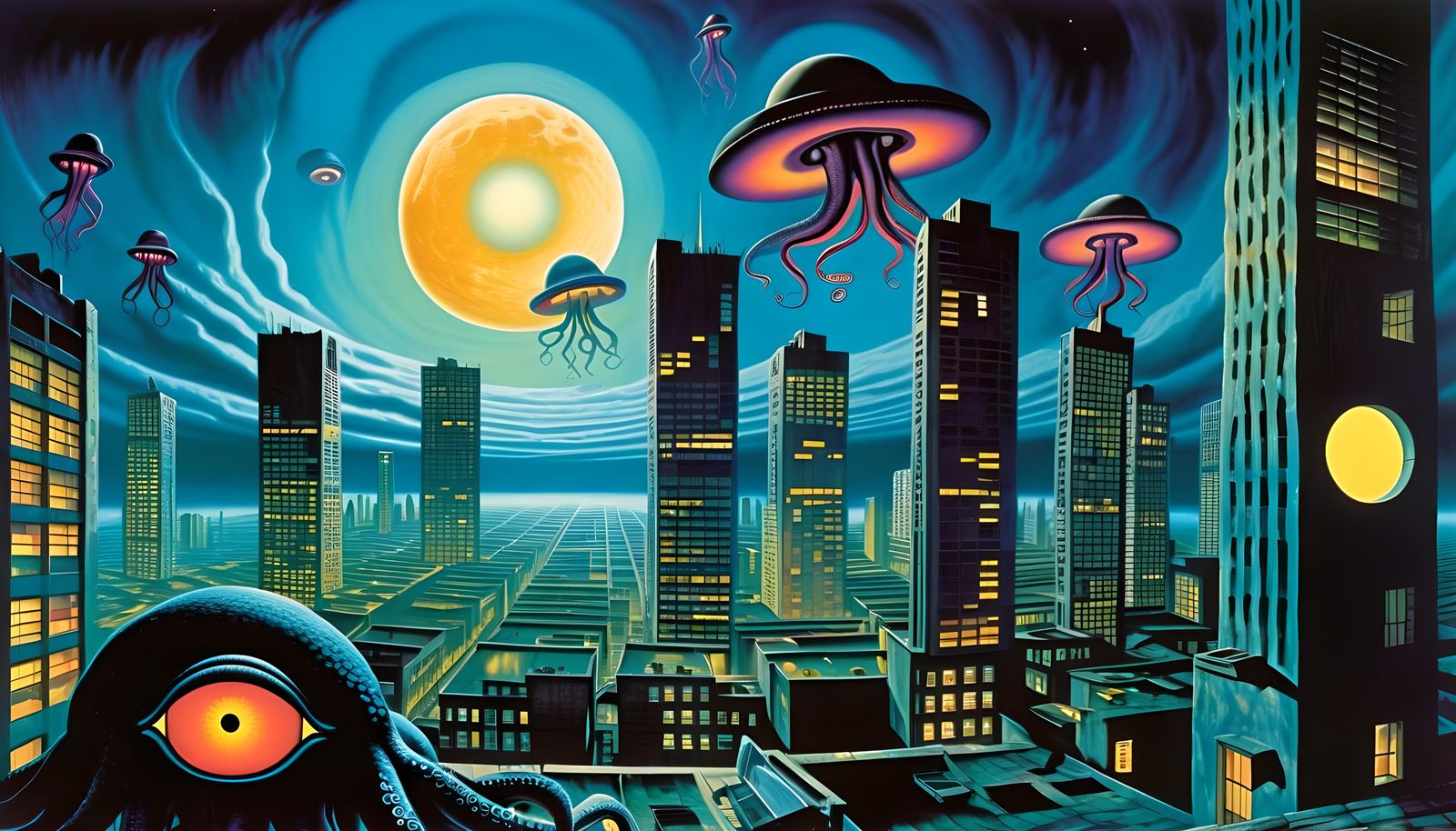 Cosmic Tentacles Envelop 90s Cityscape