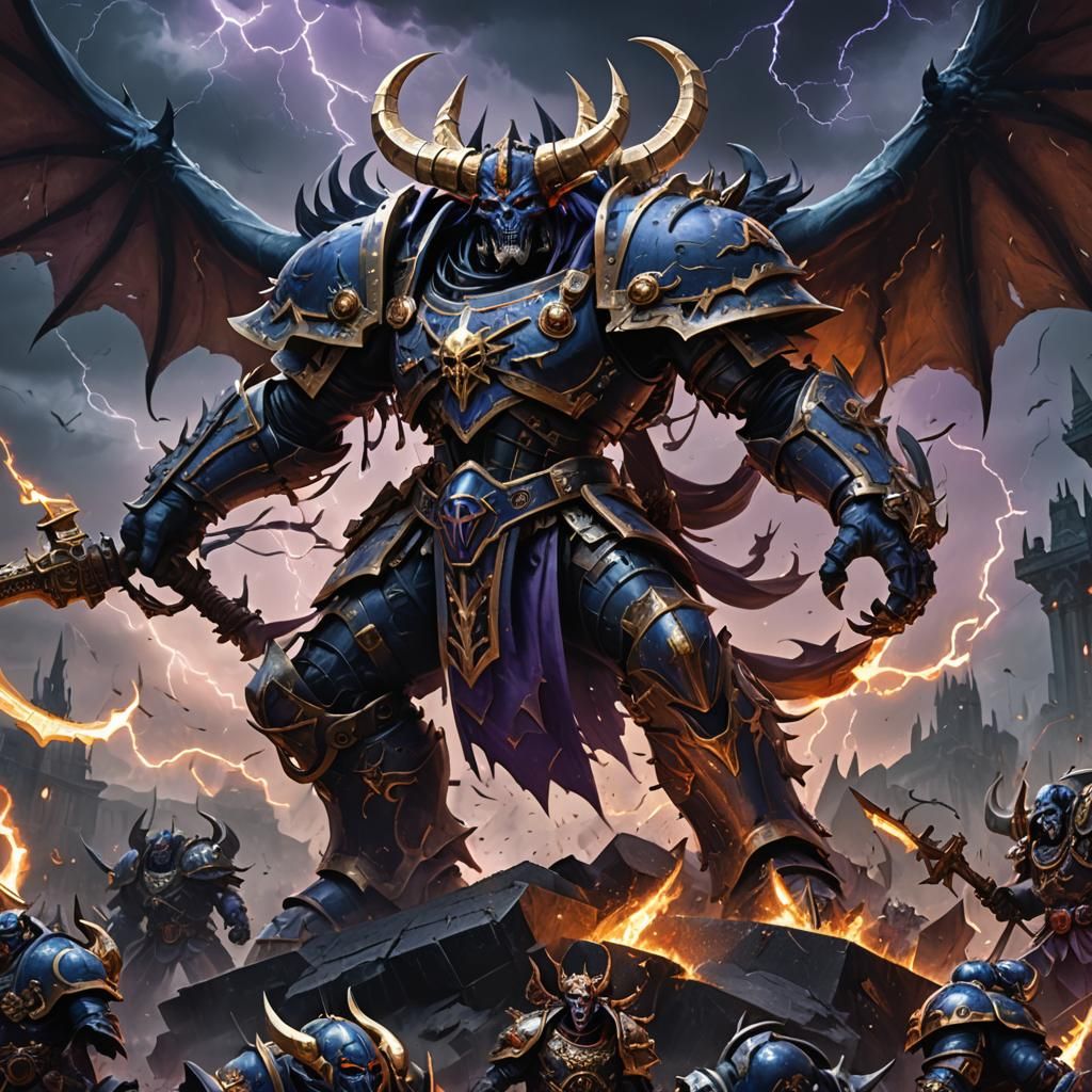 Chaos Champion Daemon in Stormy Graveyard: Fantasy Art