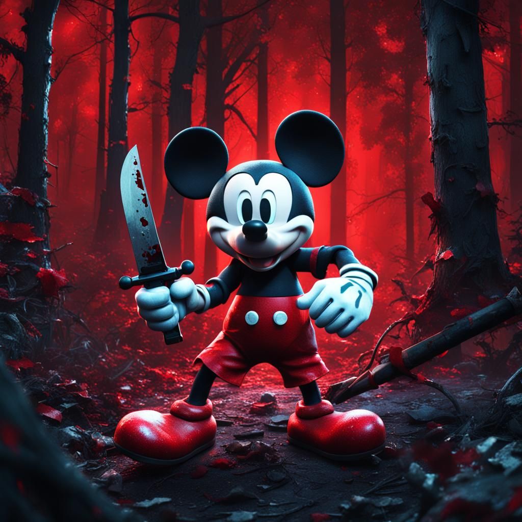 Horror Mickey Mouse in Dark Forest: Matte Painting