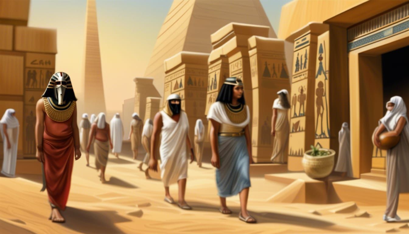 Egyptian Figure in Modern Urban Landscape