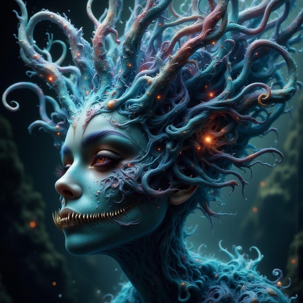 Surreal Mermaid Goddess in Dark Hyperrealism Style