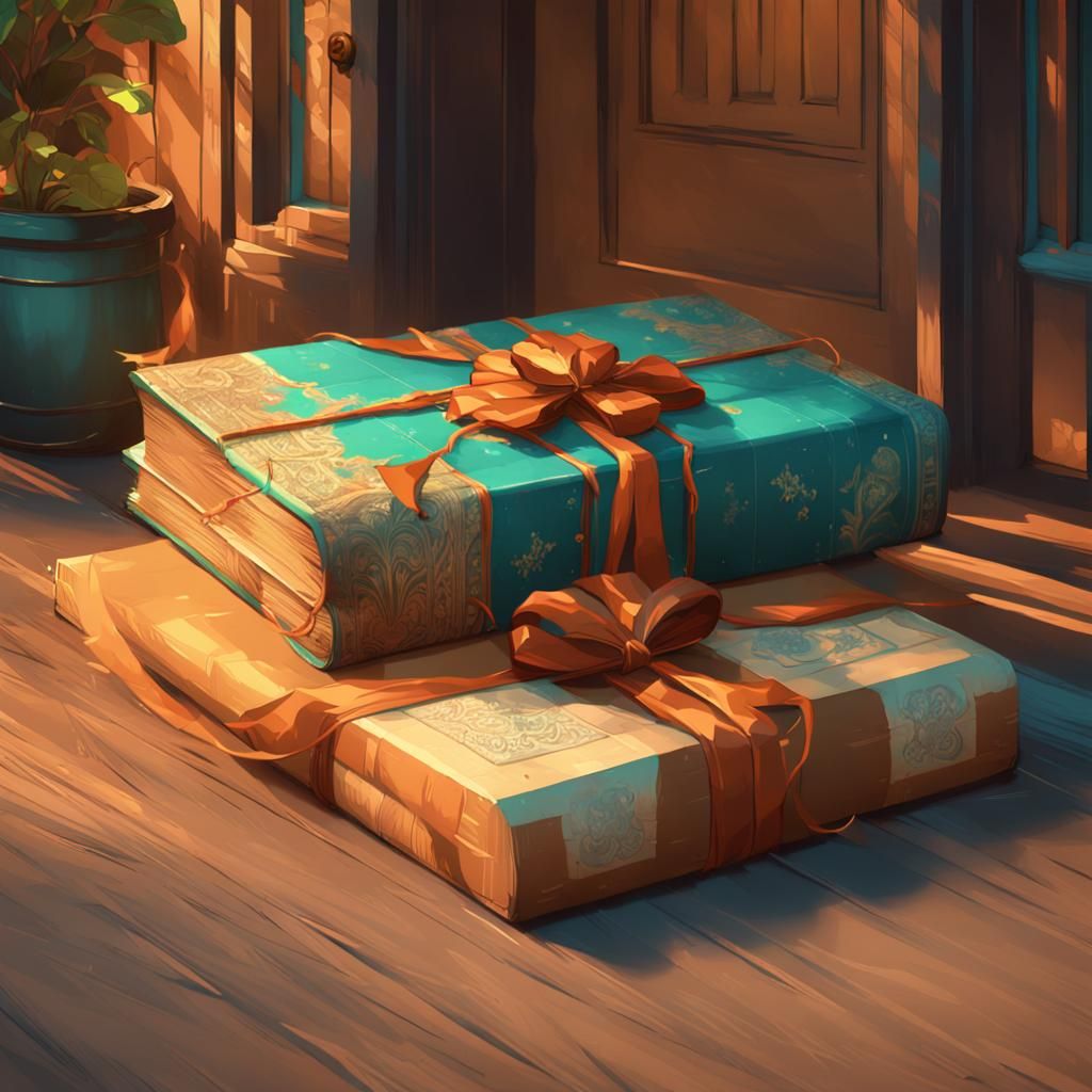 Book Parcels on Doorstep, Hyperdetailed Concept Art