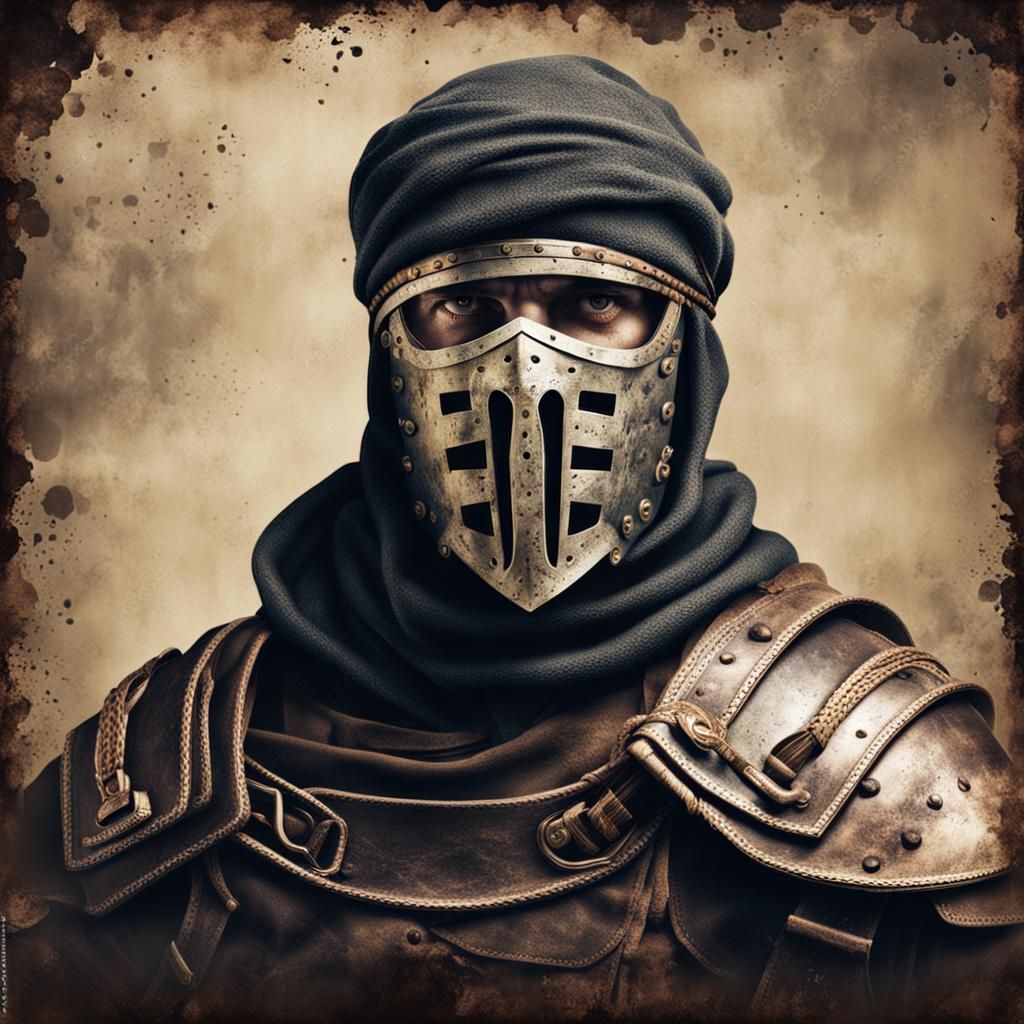 Bandaged Mercenary in Roman Mask: Dark Fantasy