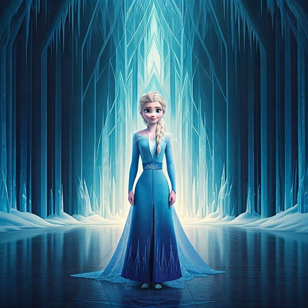 Elsa in Front of Her Ice Castle