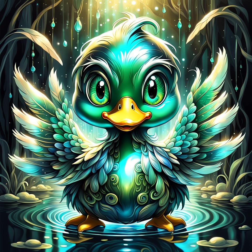 Surreal Chibi Duck in Giger Style River