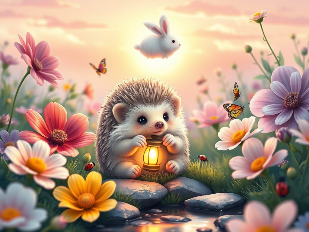 Whimsical Hedgehog in a Vibrant Meadow