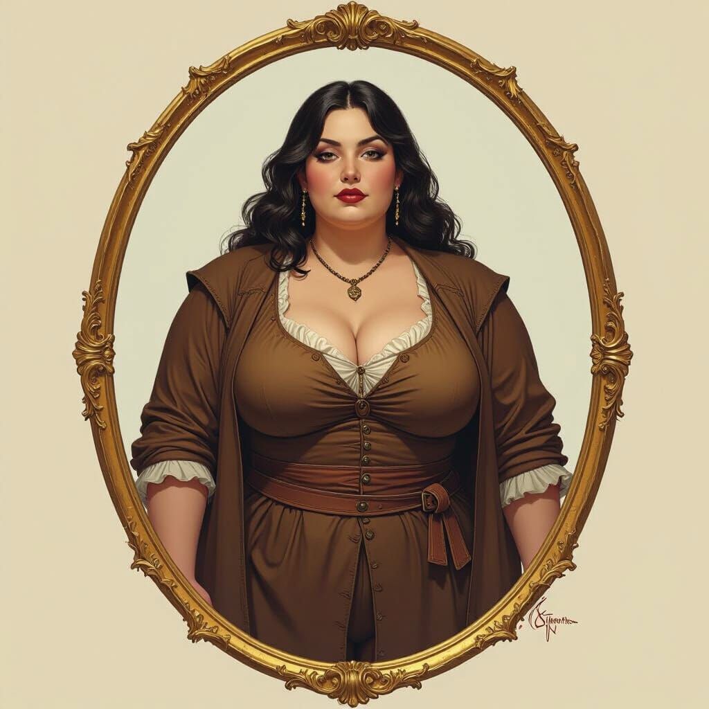 Baroque Framed Bearded Woman in Matte Painting Style