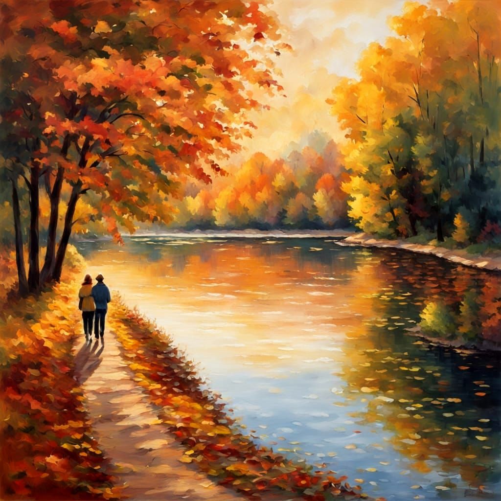 Romantic Autumn Lake Walk in Sunlight
