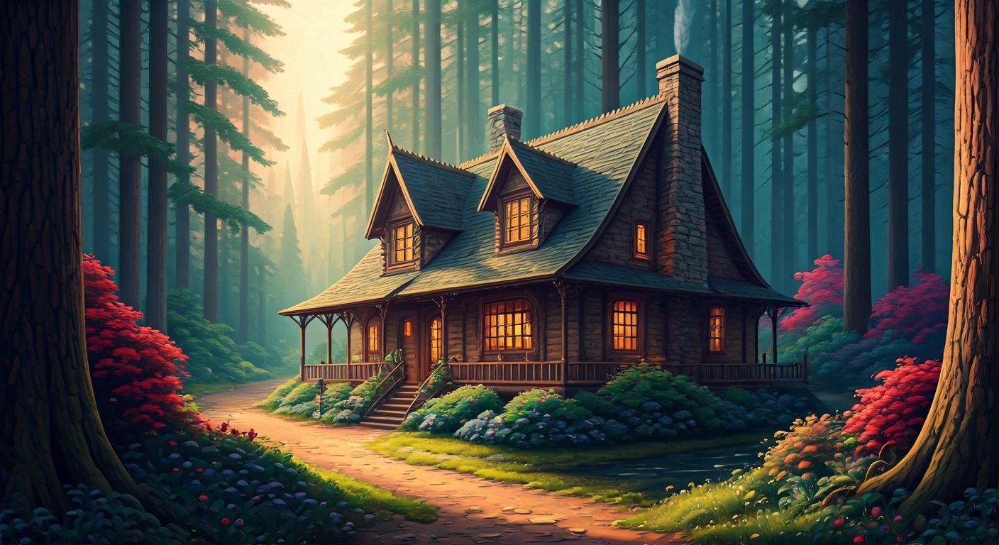 Dreamy Watercolor Cottage in Art Deco Style