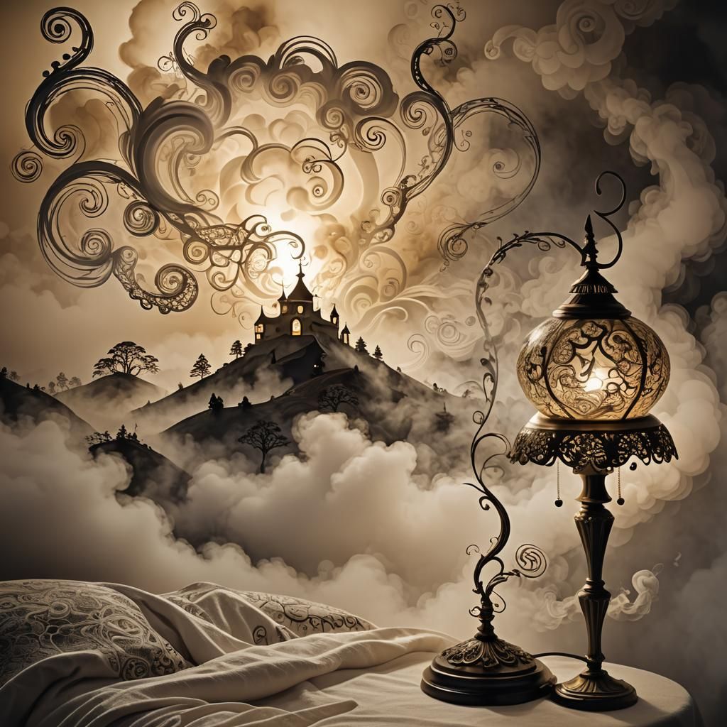 Surreal Bedside Lamp in Smoky Dreamscape