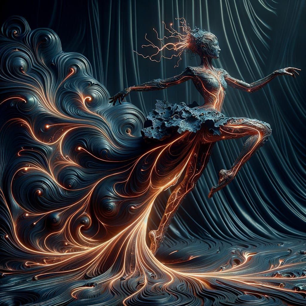 Genderless Copper Sculpture in Ferrofluidic Dress