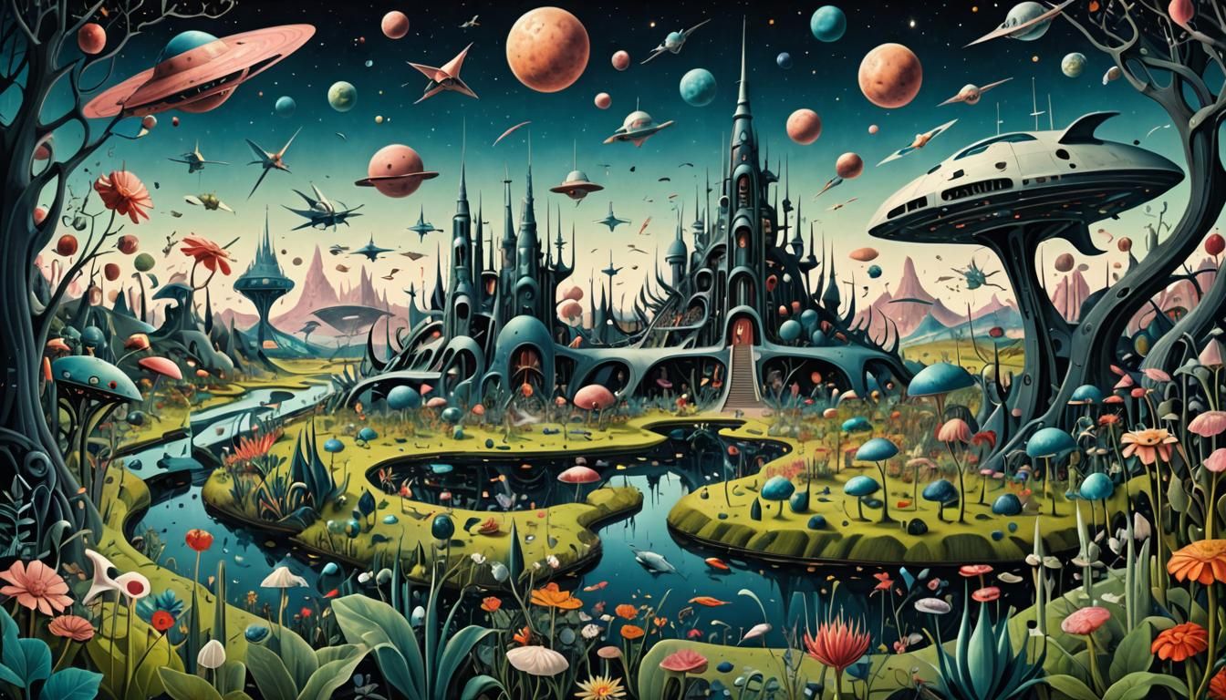 Spaceships in a Surrealist Garden of Earthly Delights